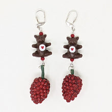 Load image into Gallery viewer, &quot;Sweetheart Rasp-Beary&quot; Dangle Earrings - Curio Memento
