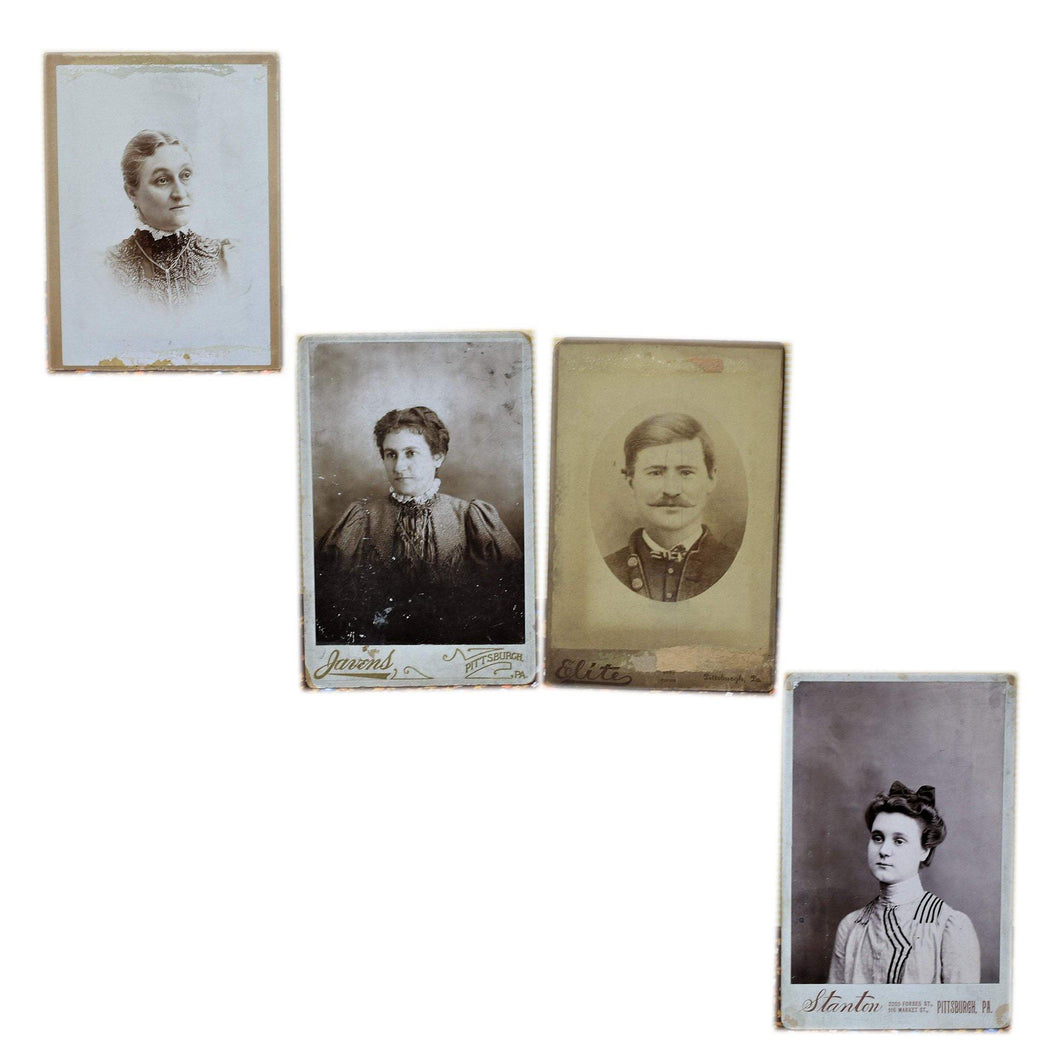 Lot of 4 Vintage Cabinet Cards featuring various Victorian era People - Curio Memento