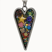 Load image into Gallery viewer, Bronze heart pendant with sprinkles, polymer slices and sequins (hearts and stars) - Includes chain - Curio Memento
