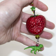 Load image into Gallery viewer, Kitschy Strawberry T-Rex Dinosaur Swag Earrings OOAK - Curio Memento
