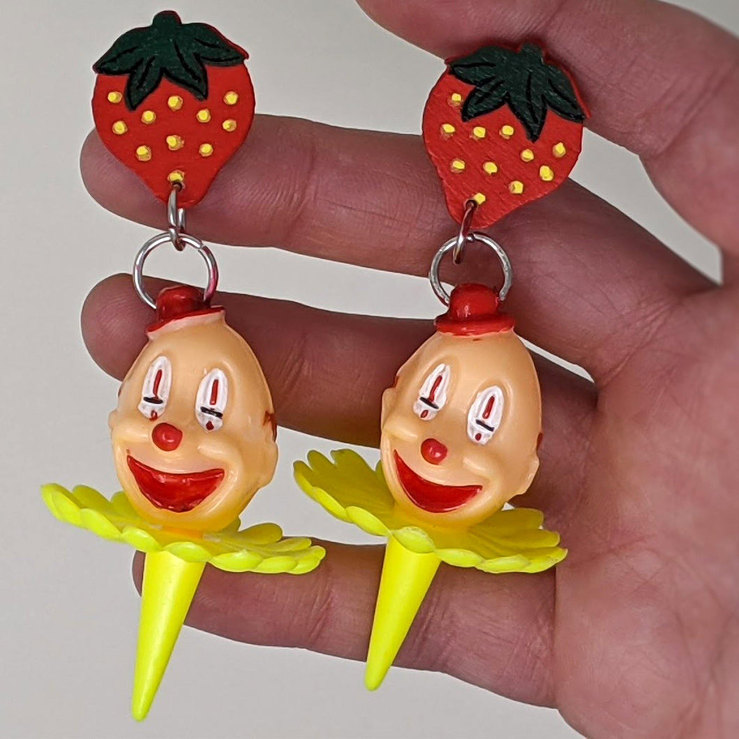 Kitschy Strawberry & Clown Cupcake Topper Dangles - Curio Memento