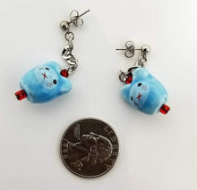 Load image into Gallery viewer, Sweet ceramic mouse earrings with red Czech glass bead accents - Curio Memento
