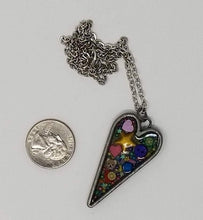 Load image into Gallery viewer, Silver heart pendant with sprinkles, polymer slices and sequins (hearts and stars) - Includes chain - Curio Memento
