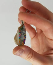 Load image into Gallery viewer, Seashell with real rainbow candy sprinkles and miniature woman immersed in clear epoxy resin - Includes chain - Curio Memento
