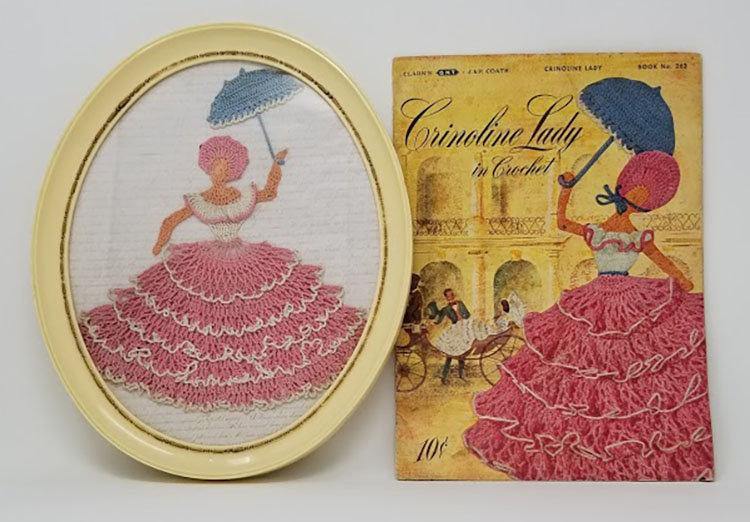 Vintage 1950's era Vintage Crocheted Crinoline Lady with Original Instructions - Curio Memento