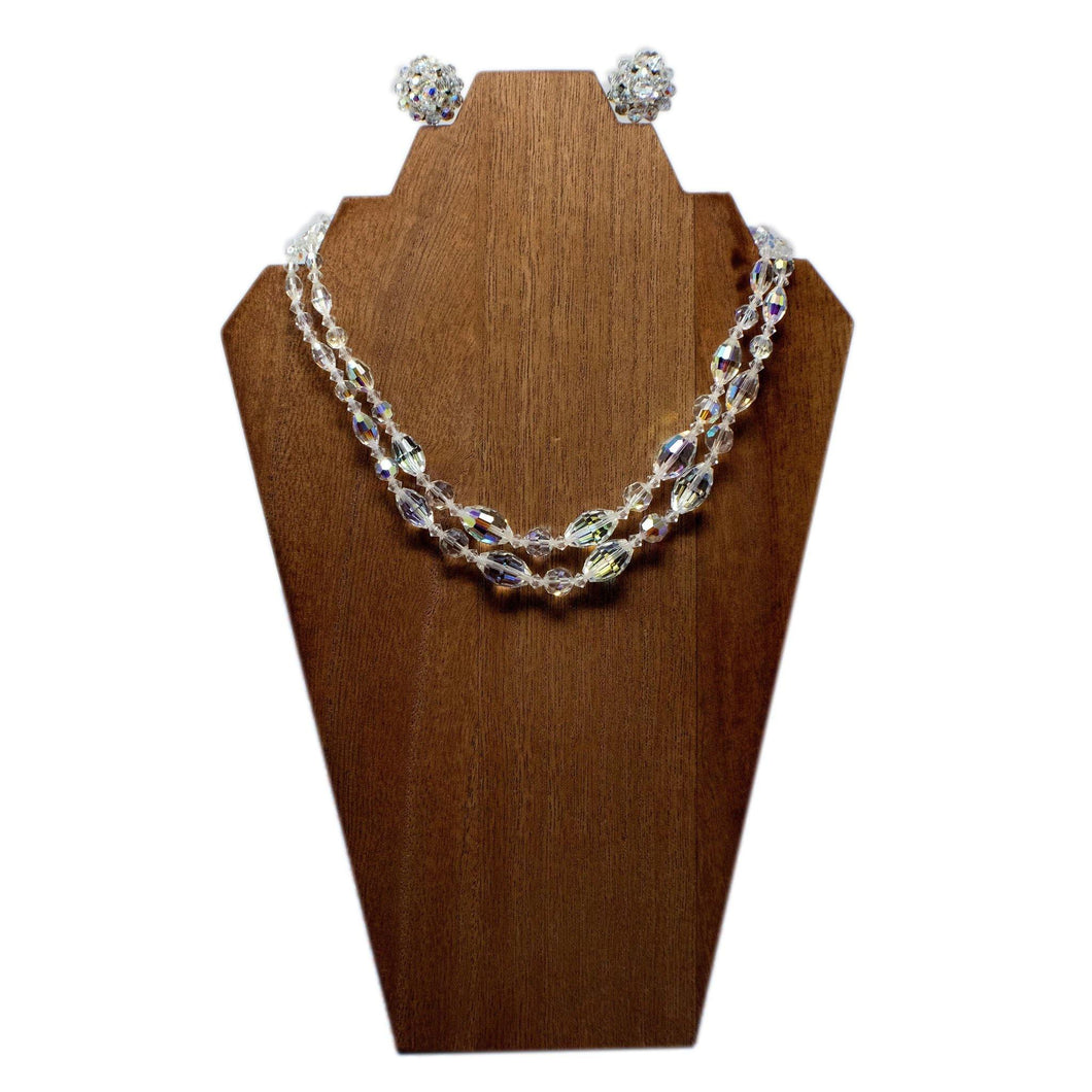 Parure - Beautiful Vintage Double Strand Aurora Borealis Crystal Necklace with Matching Earrings - Curio Memento
