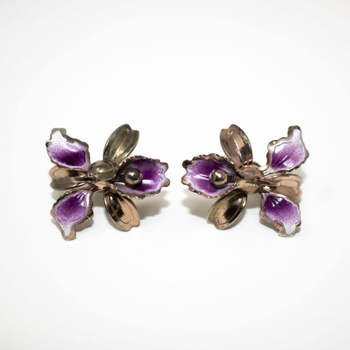 Beautiful Vintage 1960's era Purple Iris Screw Back Earrings - Curio Memento