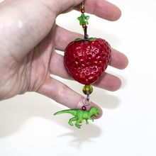 Load image into Gallery viewer, Kitschy Strawberry T-Rex Dinosaur Swag Earrings OOAK - Curio Memento
